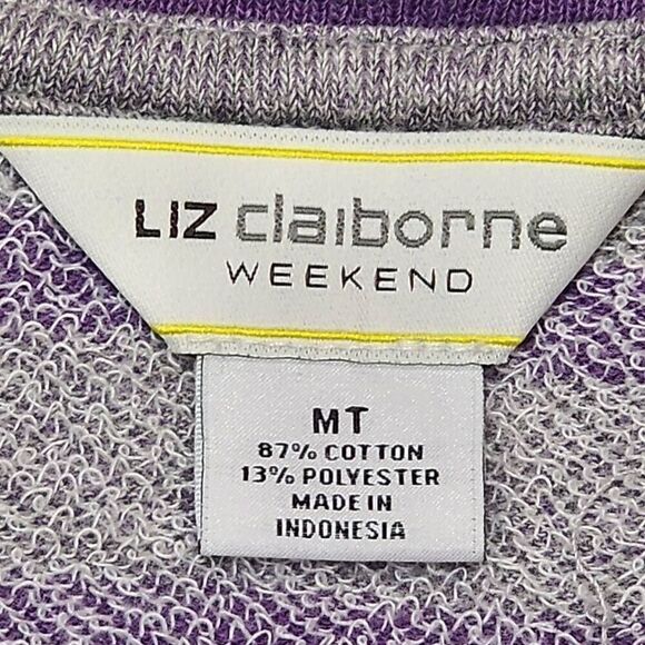 Liz Claiborne Weekend Gray blue Striped Knit Stretch V-Neck Top Women's Size MT - Picture 3 of 4